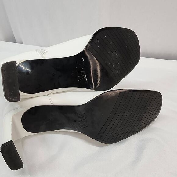 Zara Size US 10.5 EU 41 Women's White Square Toe Block Heel Vegan Ankle Booties - Picture 6 of 12